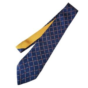 Vintage 90s Tommy Hilfiger 100% Silk Tie Double Pattern Blue/Red Lattice‎ Yellow